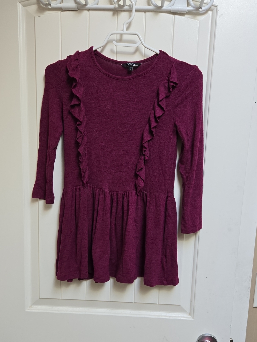 George Kids Size 6 Long Sleeve Ruffle Peplum Top - Plum Purple